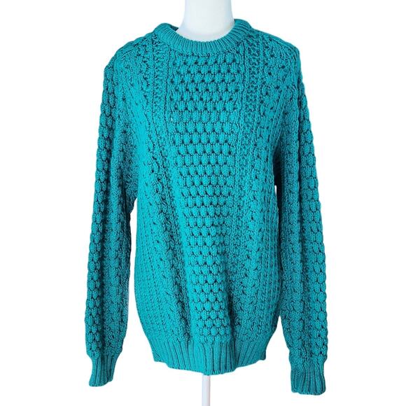 Quill’s Woollen Market Vintage 80s Irish Handknit Teal Wool Sweater | 44 (L/XL) - Picture 5 of 11
